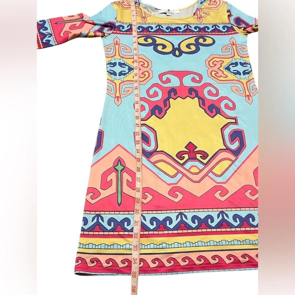 JEAN-PIERRE KLIFA PARIS colorful 3/4 sleeve DAPHNE dress grecian size MEDIUM - Picture 7 of 8